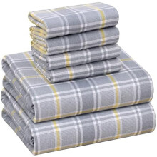 Flanellen lakenset (tweepersoons) - 6-delig - 100% katoen, dubbel geborsteld, 40 cm diepe hoeslakens, geschikt voor alle seizoenen, extra zacht en