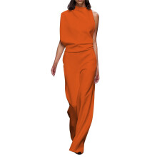 Ediodpoh Salopete pentru femei, culoare solidă, pantaloni drepți, design simplu și rafinat, portocaliu, L
