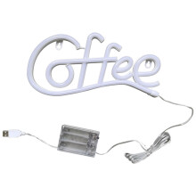 Luminária de néon rosa com letras de café, LED, alimentada por bateria.