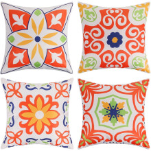 Wasserdichte Outdoor-Kissenbezüge (45 x 45 cm), Boho-Blumenmuster, passend für Gartenmöbel, 4er-Set, Orange