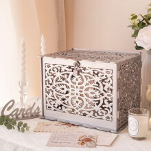Boîte à cartes de mariage en bois argenté avec serrure – Porte-monnaie en PVC pour réception, anniversaire, fête prénatale, décoration