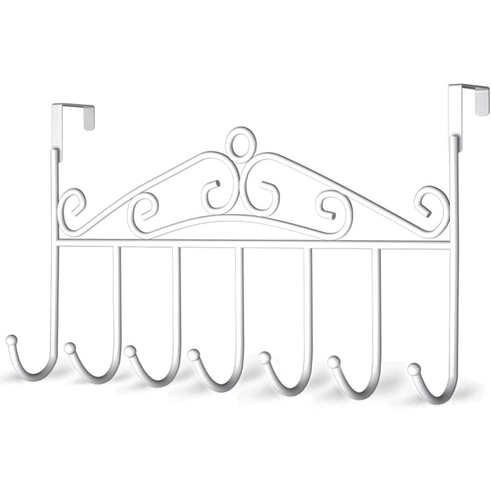 Over-The-Door Hanger White With 7 Heavy-Duty Hooks 913466954858