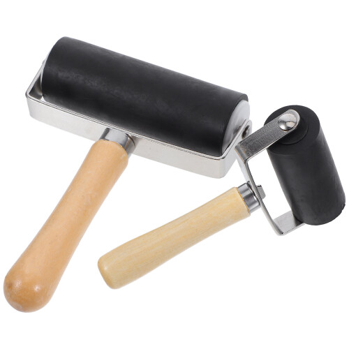 6Pcs Printmaking Rubber Rollers with Smooth Surface and Wooden Handle 1