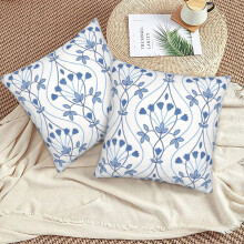 Capas de almofada decorativas com estampa de tulipas em azul escuro, 40x40 cm (16"x16"), conjunto com 2 unidades. Decoração rústica para sala de