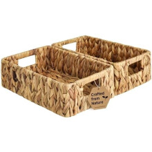 Water Hyacinth Baskets, Small Wicker Baskets for Organizing in Living Room and Shelf, 2-Pack