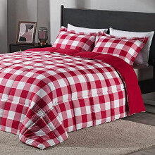 Plaid Comforter Set Twin 2-Piece Red White Down Alternative