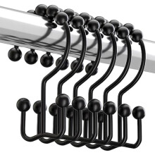 Anneaux de fixation noirs pour rideau de douche, crochets de douche doubles coulissants en métal antirouille pour barres et rideaux de douche, lot