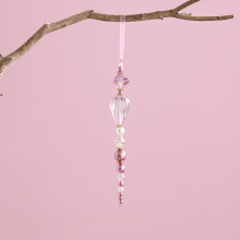 Weihnachtsanhänger aus rosa Acrylkristall, elegante Baumdekoration mit transparenten Perlen – festlicher Indoor-Schmuck, kompatibel mit