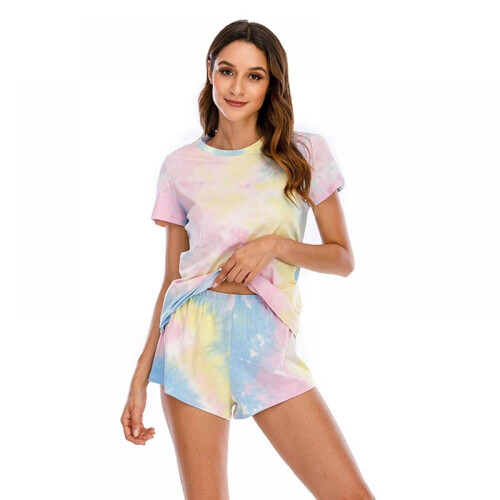 Σετ γυναικείων πιτζαμών tie-dye με κοντομάνικα τοπ και σορτς, πιτζάμες Loungewear2Piece