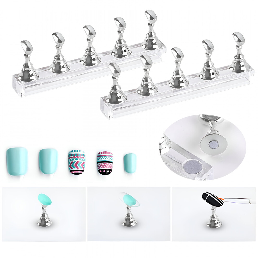 Nail Tools 2 Sets Acrylic Nail Display Stand Nail Tip Practice Holder Magnetic Nail Practice Stand Fingernail DIY Nail Art Stand