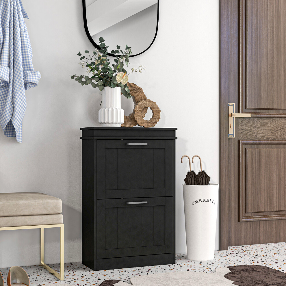 Homcom Slim Shoe Storage Cabinet With 2 Flip Drawers For Entryway, Black