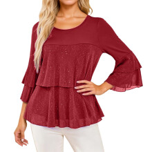 Carnival Womens Sequin Top Long Sleeve T Shirts Holiday Blouse Fashion Loose Crew Neck Casual Elegant Sparkly Top for Daily Wear