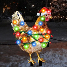 2D-LED-Weihnachtsbaumstecker – Beleuchtete Hühner, Weihnachtsmänner und Wichtel, Dekoration für Garten, Rasen und Wege, kompatibel mit