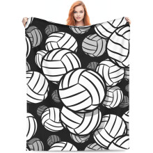 Couverture de volley-ball, cadeau idéal pour adolescentes – Plaid sport doux et léger (127 x 152 cm), blanc et noir, décoration confortable pour