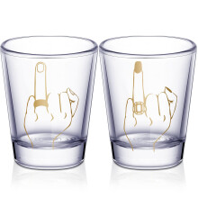 Wedding Glasses for Bride and Groom, 2 Piece Funny Ring Finger Design, Stemless Couple Glasses 2 oz, Engagement Gift for Newlyweds, Clear
