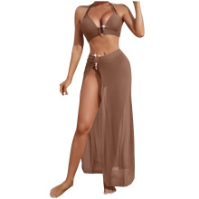 Kukoosong Damen-Trikini-Badeanzug-Set mit stützendem Neckholder-Top und hochgeschnittenem Höschen, einfarbig, bequem und modisch, ideal für Strand