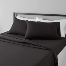 Basics Leichtes, superweiches und pflegeleichtes 4-teiliges Mikrofaser-Bettwäscheset mit 35,5 cm tiefen Taschen, Queen-Size, Schwarz, Uni