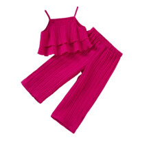Ediodpoh Girls' Summer 2-Piece Set: Sleeveless Tank & Soft Pants, Solid Hot Pink, European Style, Compatible with 4-5Y