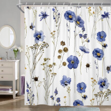 Rideau de douche Pbobriich à motif floral bleu, rideau en tissu imperméable à fleurs colorées pour salle de bain, 183 cm x 183 cm