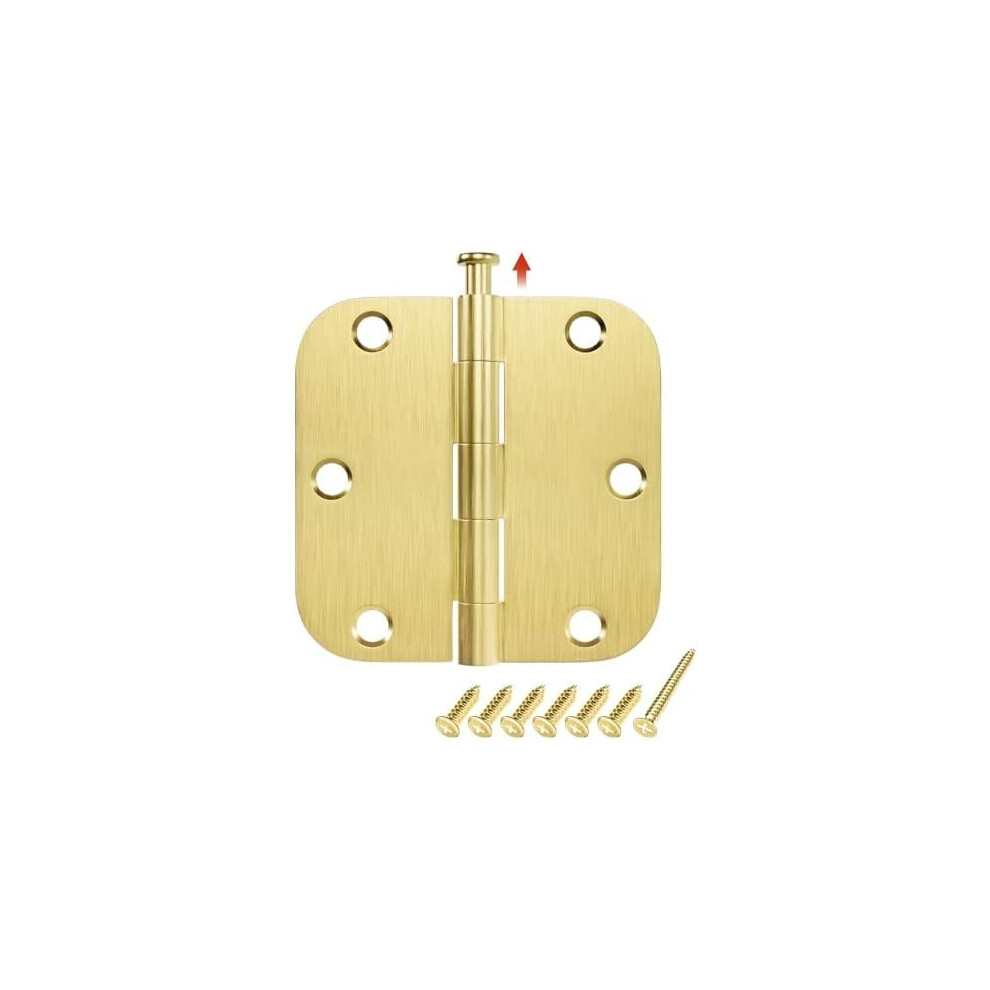 3.5 Inch Satin Brass Door Hinges 5/8 Inch Radius Heavy Duty 9401284923633