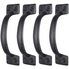 Rustic Gate Handle:Cast Iron Sliding Barn Door Handle,Vintage Gate Pull Handle Fence Cabinet Handles for Outdoor,Garage,Interior,Black,4 Packs