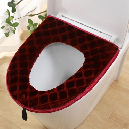 Flauschiger WC-Sitzbezug – Polyester, 43 x 37 cm, Weinrot