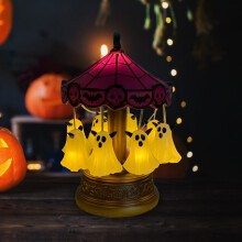 Halloween-Geisterkarusselllampe, USB-Nachtlicht mit antikem Kupfersockel und gotischem Glasschirm, schwebende Geister – gruselige Leselampe, 1