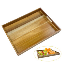 Plateau de service en bois avec poignées, 45 cm (17,8 po), plateau décoratif idéal pour une table de style campagnard, un comptoir de salle de