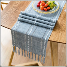 Chemin de table rustique bohème en lin avec pompons et broderies noués à la main, plusieurs couleurs, fait main