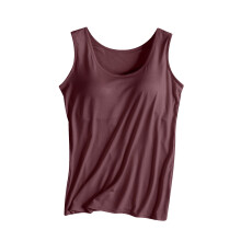Camisetas sin mangas para mujer con sujetador incorporado, cuello redondo de color liso, cómodas para usar en capas y para estar en casa.