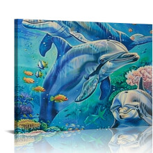 Dolphins Coral Reef Canvas Wall Art Print