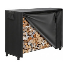 EDX 4 ft Black Firewood Rack with Waterproof Cover, Steel Log Holder for Indoor and Outdoor Use, Black