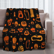 Couverture fantôme d'Halloween 127 x 152 cm – Flanelle douce et chaude pour enfants et adultes, décoration douillette pour canapé ou lit –