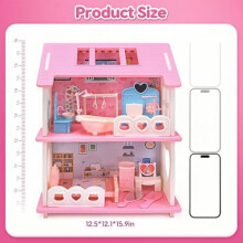 Doppelseitiges Puppenhaus mit Wohnzimmer, Schlafzimmer, Badezimmer, Küche, Beleuchtung, Möbeln, Accessoires & 1 Puppe + 3 Outfits – Kompatibel