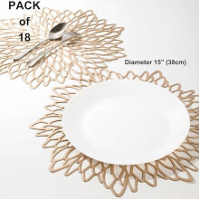 18pcs Gold Metallic Round Placemats, Pressed Vinyl Leaf Table Mats for Christmas, Wedding, Thanksgiving, Party – Compatible with Standard Tables