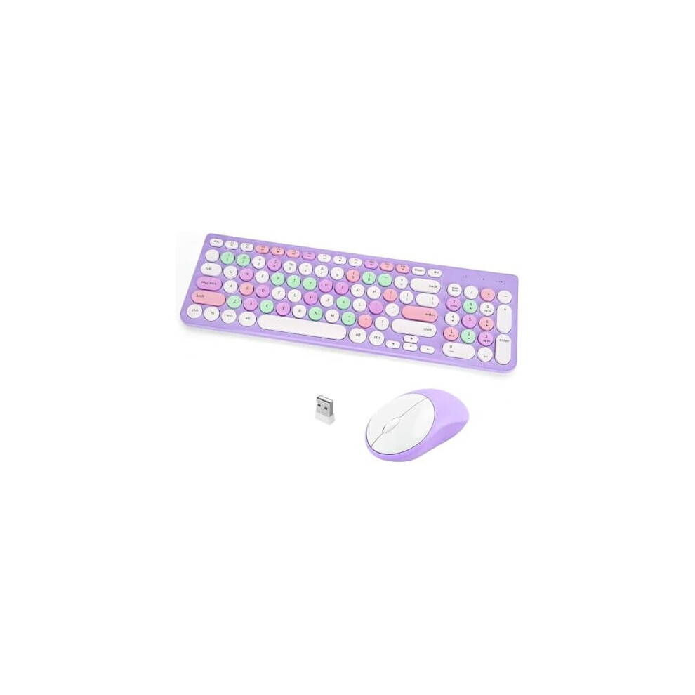 Retro Typewriter Wireless Keyboard & Mouse Combo, 2.4Ghz Usb, Round Keycaps, Â Compatible With Desktop/Laptop Purple 9340258169489