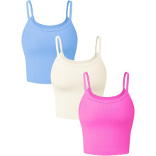 Completo da donna a 3 pezzi con top corti a coste - Top corto senza cuciture con scollo quadrato per allenamento e yoga.