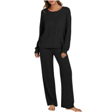 Pijamale pentru femei din viscoză moale, din bambus, cu mânecă lungă, pantaloni largi, set de casă, S-2XL