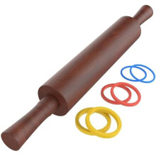 Rodillo clásico de madera de sapeli con mango, 43 x 6,3 cm, 3 anillos de grosor codificados por colores – Compatible con fondant, pizza, tartas,