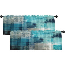 2 db-os türkiz absztrakt modern függönyfüggöny, sötétítő, állítható, 45x132 cm, rúdzsebbel, nappaliba/konyhába, mosogató fölé
