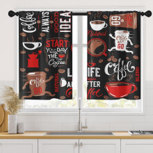 Vintage Coffee Cafe Kitchen Curtains 26x36 Inch, Retro Cup Cartoon Tier Curtains Set of 2, Compatible with Farmhouse Decor