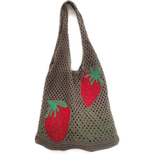 Sac fourre-tout mignon à motif fraise, sac fourre-tout au crochet, sac à bandoulière, sac à main, sac tricoté, tissage fait main esthétique