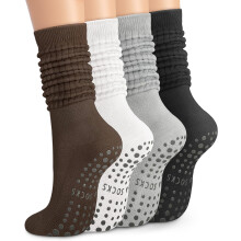 4 pares de calcetines de pilates con agarre para mujer, antideslizantes, largos, holgados, para yoga, barre y como zapatillas de hospital.
