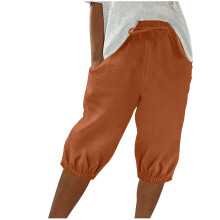 Pantalones cortos deportivos de verano para mujer, lisos, de punto acanalado, informales, con cintura elástica y bolsillos, tallas S-2XL