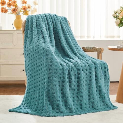 Teal Flannel Fleece Throw Blanket Microfiber