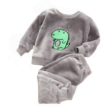 Bjutir Småbørn Drenge Outfit Sæt Pyjamas Fortykket Efterår Vinter Fløjl Langærmet Rund Hals Toppe Med Bukser Grå Størrelse 5-6 År