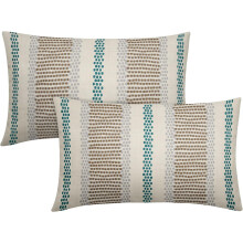 Capas de almofada marrom e azul-petróleo 12x20 (conjunto de 2), capas de almofada decorativas boho listradas e cinza para sofá, cama e área