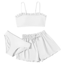 3-teiliger Badeanzug für Kleinkinder, einfarbiger Bikini, Rullfe Badeanzug-Höschen, Mädchen-Bikini-Bademode-Set für 10-12 Jahre
