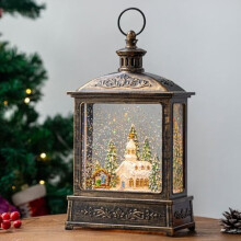 Christmas Snow Globe Lantern with Church & Manger, Music, Timer, USB/Battery Powered – Compatible with Holiday Decor