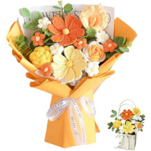 Hæklet blomsterbuket - Håndlavet strikkede tulipaner og hæklede blomster til boligindretning, bryllupper, fødselsdage, mors dag og jubilæer (gul)